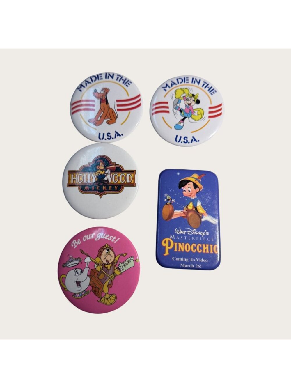 Lot Of 5 Vintage 80s 90s Disney Pinback Buttons Badges Mickey Minnie Pluto More